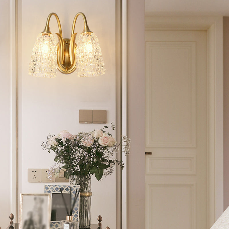 Modern Golden Wall Lamp Copper Wall Mount Lamp with Glass Shade for Bedroom