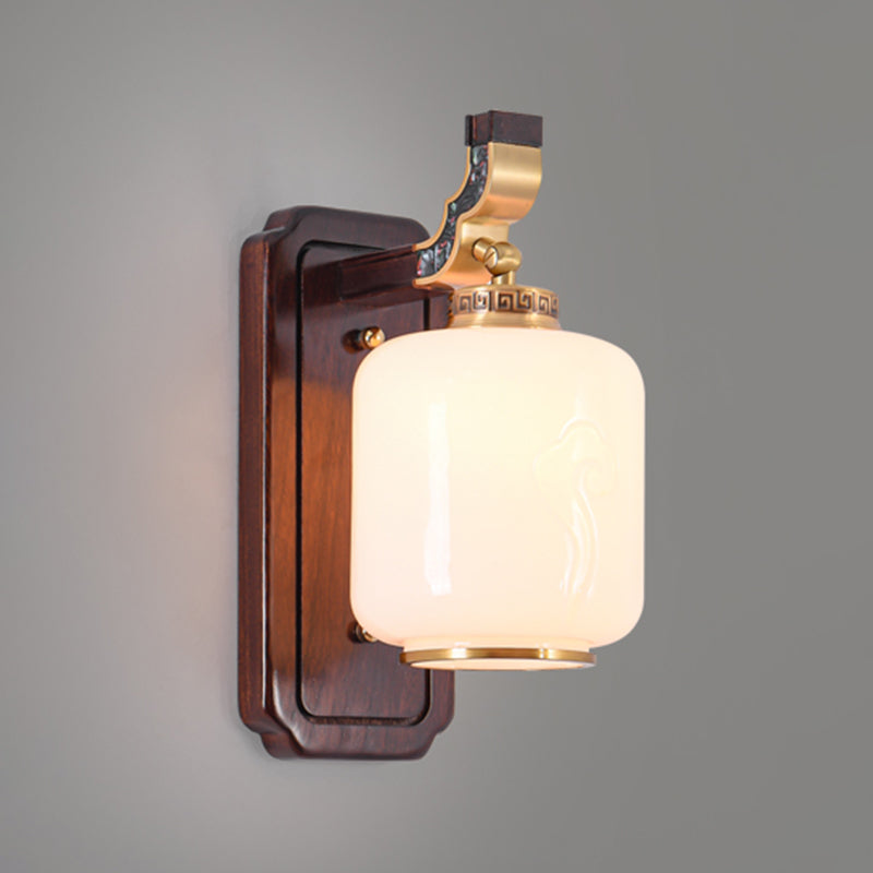 Glass Shade Wall Mounted Light Fixture Modernism Wooden Wall Mounted Sconce