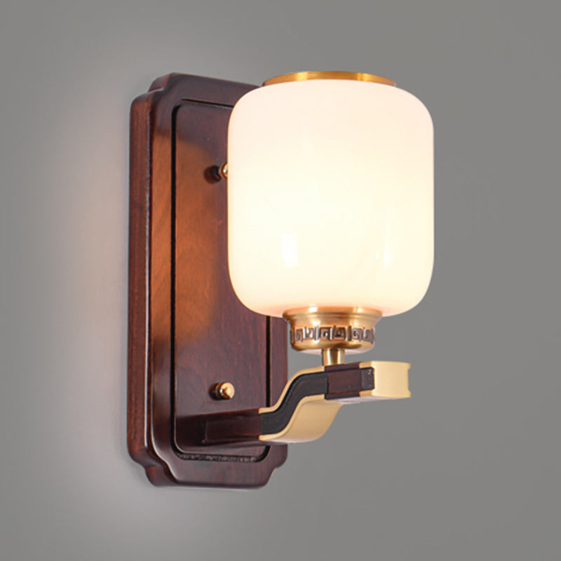 Glass Shade Wall Mounted Light Fixture Modernism Wooden Wall Mounted Sconce