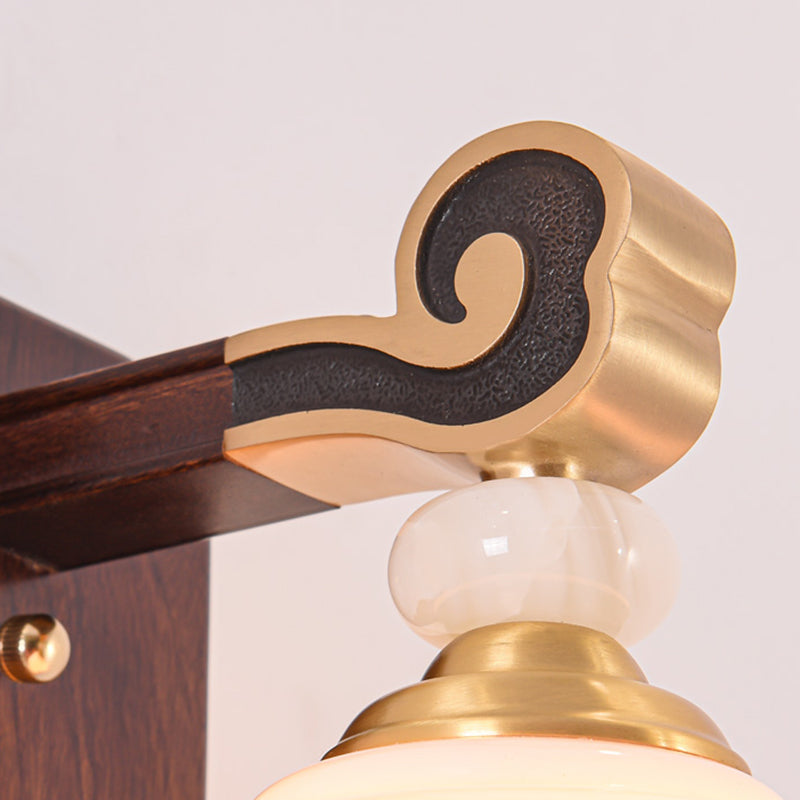 Glass Shade Wall Mounted Light Fixture Modernism Wooden Wall Mounted Sconce