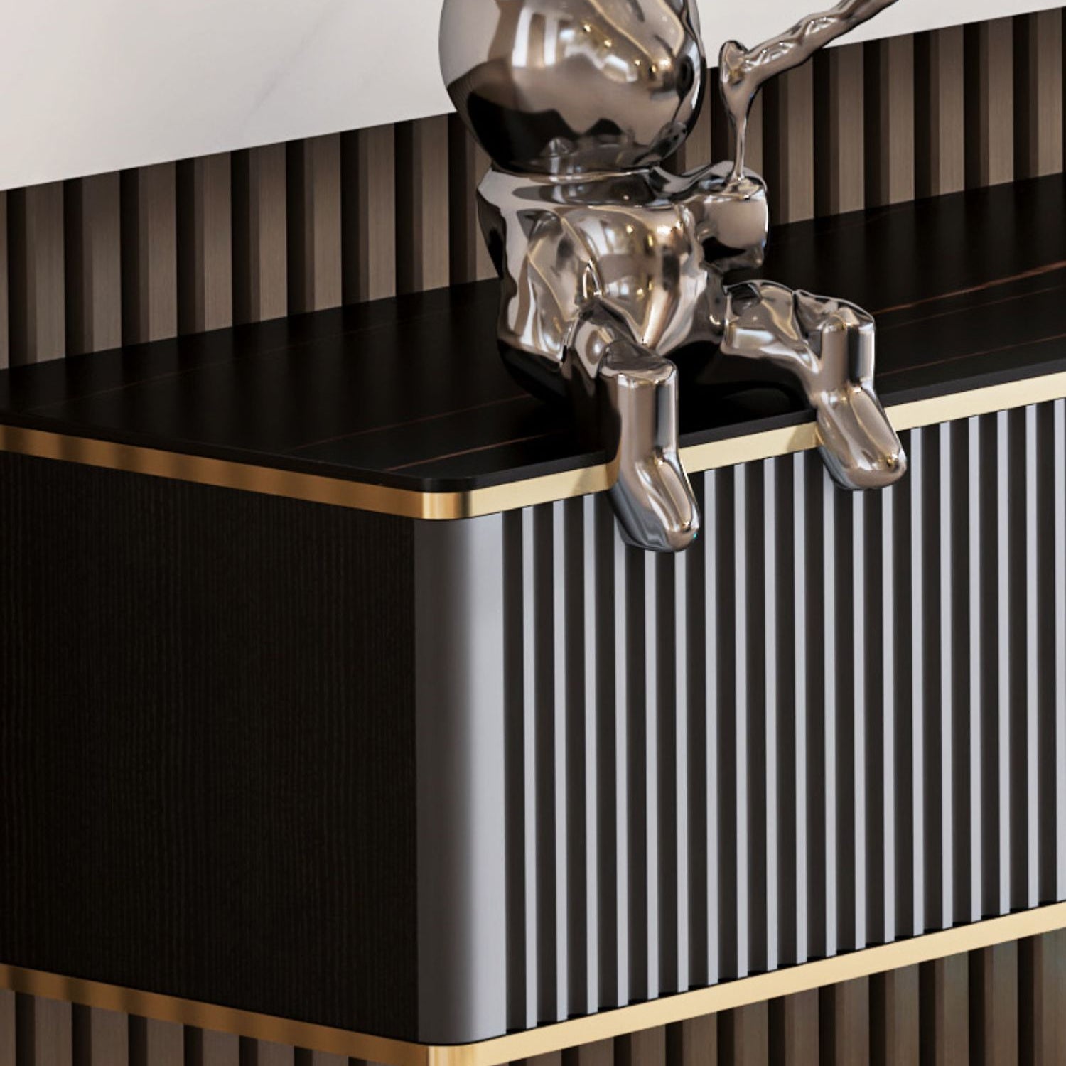 Luxury Wall-mounted TV Cabinet Sintered Stone Enclosed TV Storage