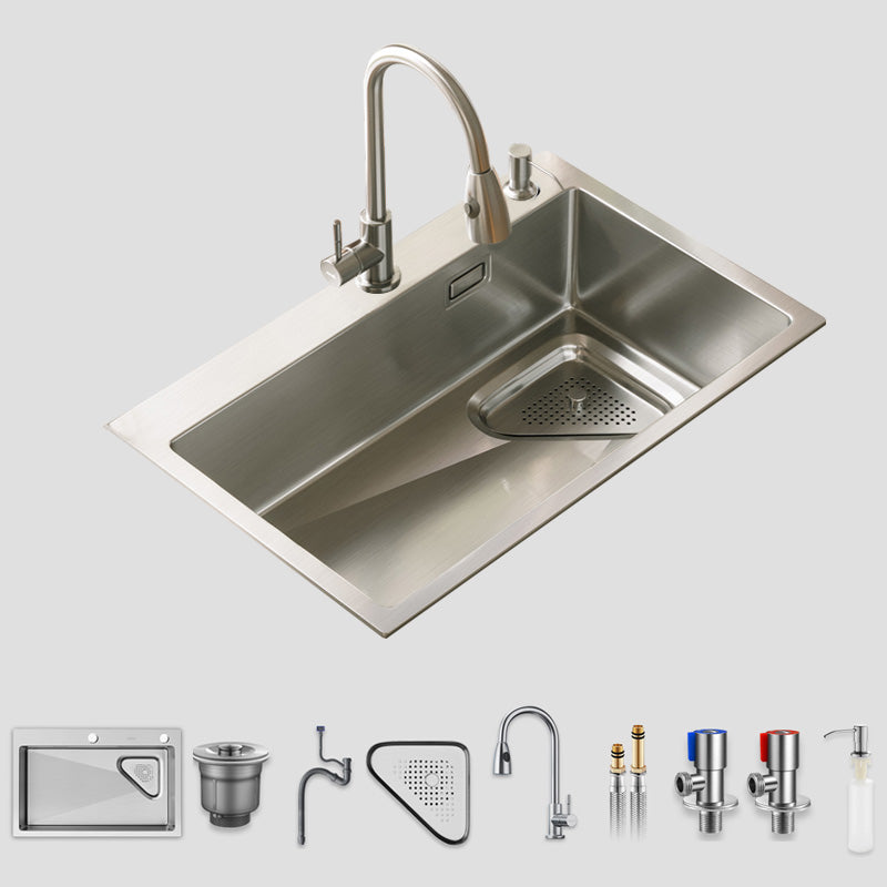Modern Stainless Steel Kitchen Sink Single Bowl Rectangle Sink with Soap Dispenser