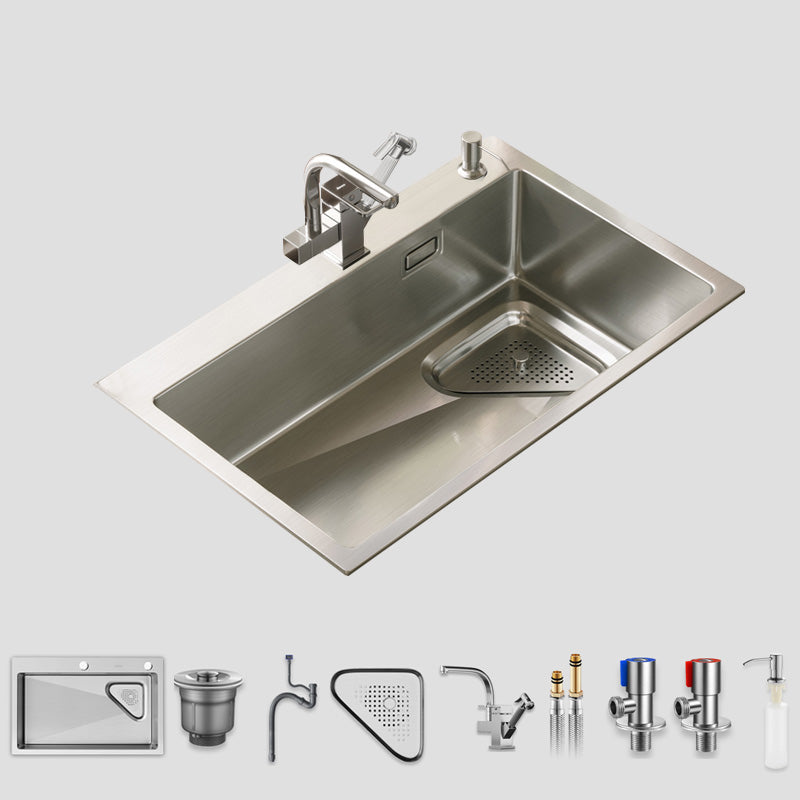 Modern Stainless Steel Kitchen Sink Single Bowl Rectangle Sink with Soap Dispenser