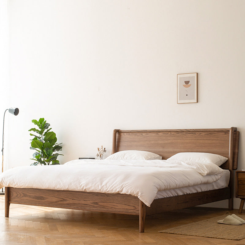 Mid-Century Modern Solid Color Bed Wood Rectangular Bed Frame