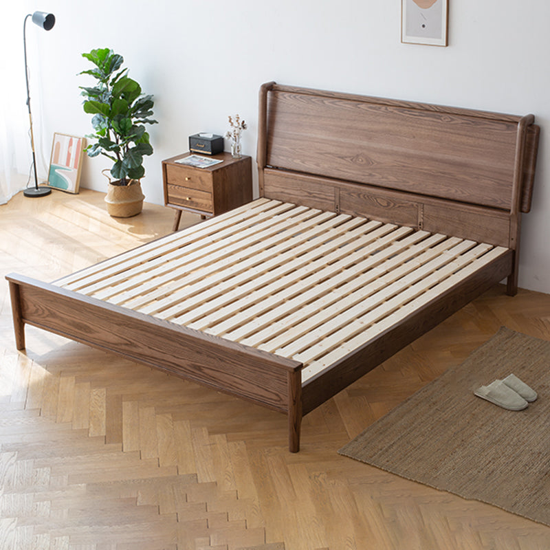 Mid-Century Modern Solid Color Bed Wood Rectangular Bed Frame