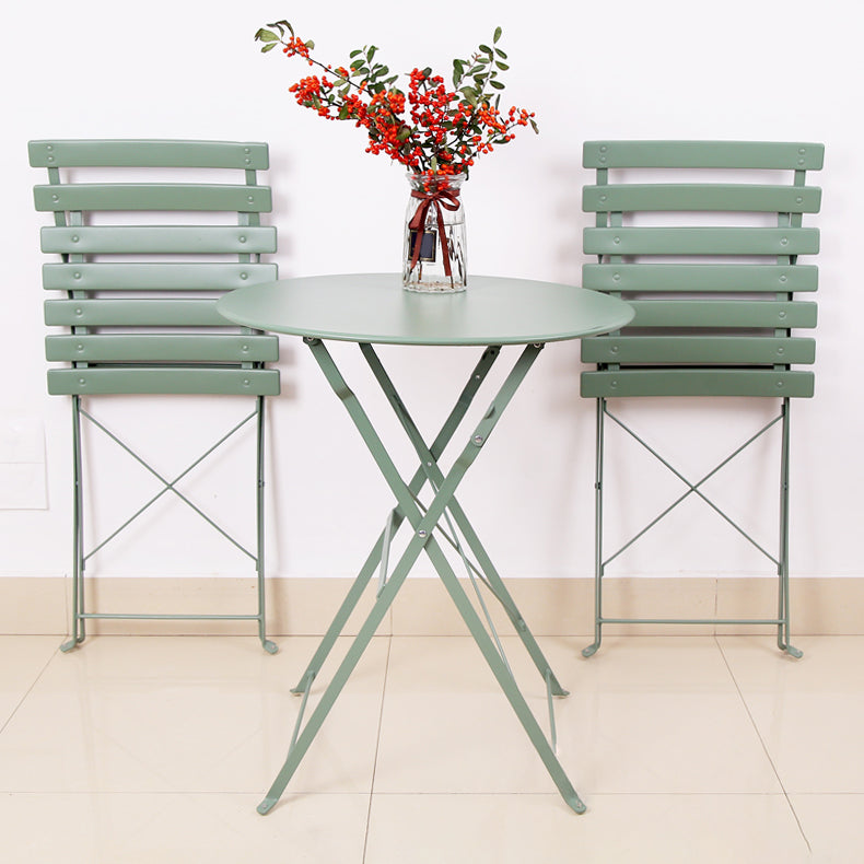 Modern Outdoor Bistro Table Set 3-Pieces Round Metal Fold and Store Bistro Set