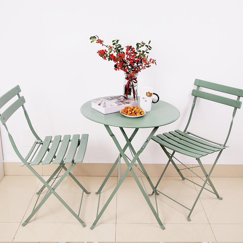 Modern Outdoor Bistro Table Set 3-Pieces Round Metal Fold and Store Bistro Set