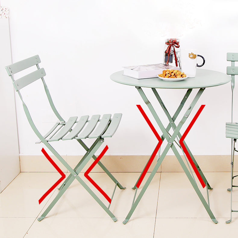 Modern Outdoor Bistro Table Set 3-Pieces Round Metal Fold and Store Bistro Set