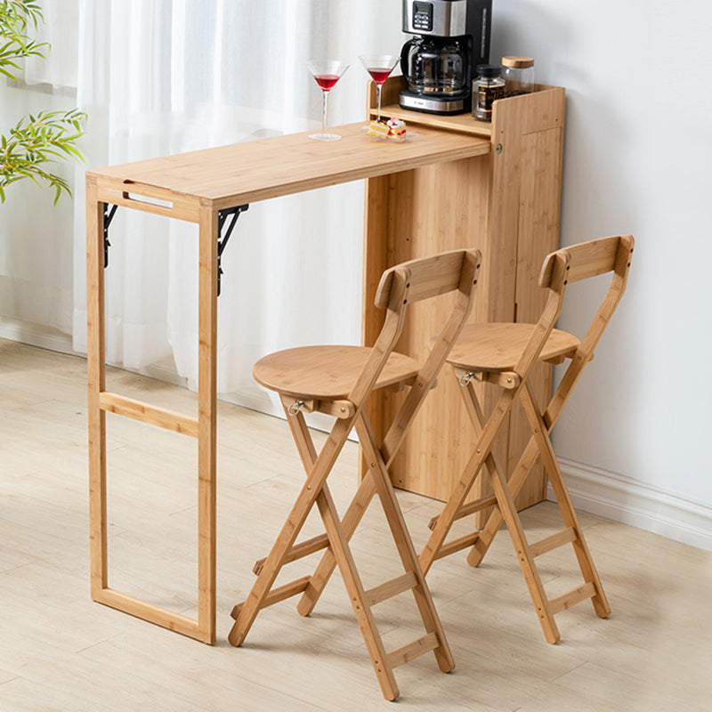 Wood Bar Pub Table Set 1/3 Pcs Folding Bar Table and Stools in Brown and Natural