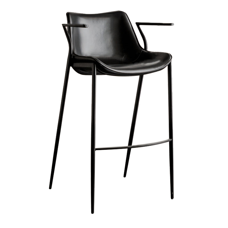 Faux Leather Counter Stool Modern Style Low Back Bar Stool with Footrest