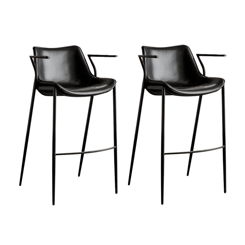 Faux Leather Counter Stool Modern Style Low Back Bar Stool with Footrest