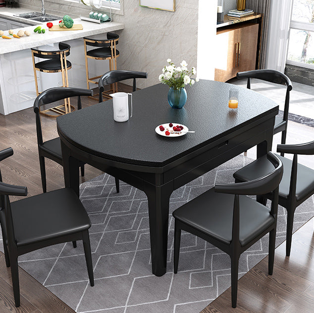 Round Dining Site Table Contemporary Style Stone Furniture with Drop-Leaf