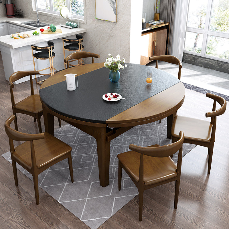 Simplicity Style Dining Site Table Round Stone Furniture with Drop-Leaf
