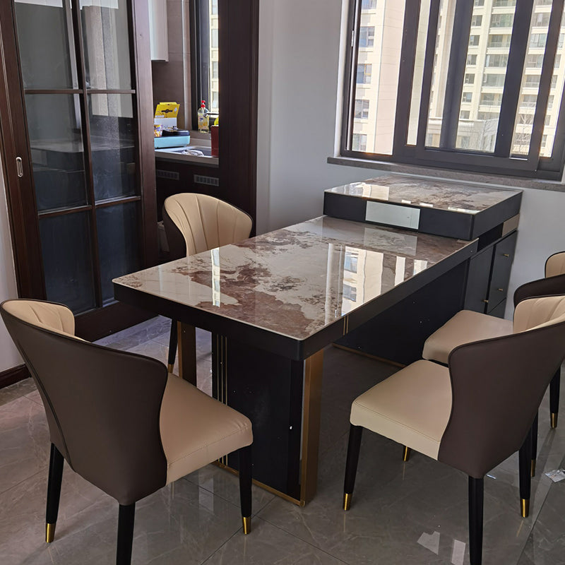 Extendable Dining Table Double Pedestal Table for Kitchen Dining Room