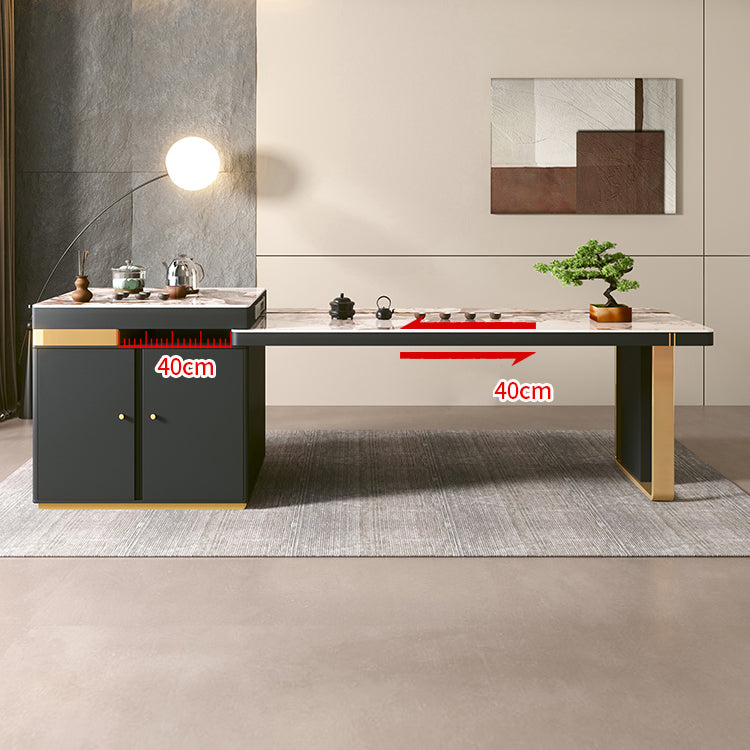 Extendable Dining Table Double Pedestal Table for Kitchen Dining Room