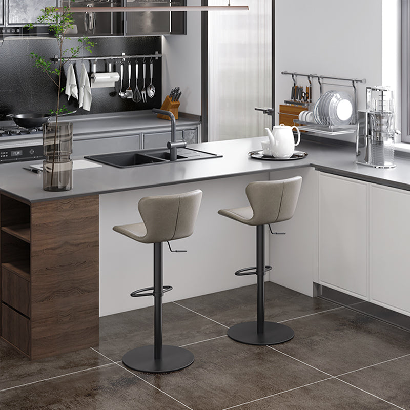 Contemporary Style Barstool Faux Leather Adjustable Height Bar Stool