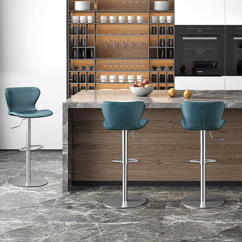 Contemporary Style Barstool Faux Leather Adjustable Height Bar Stool
