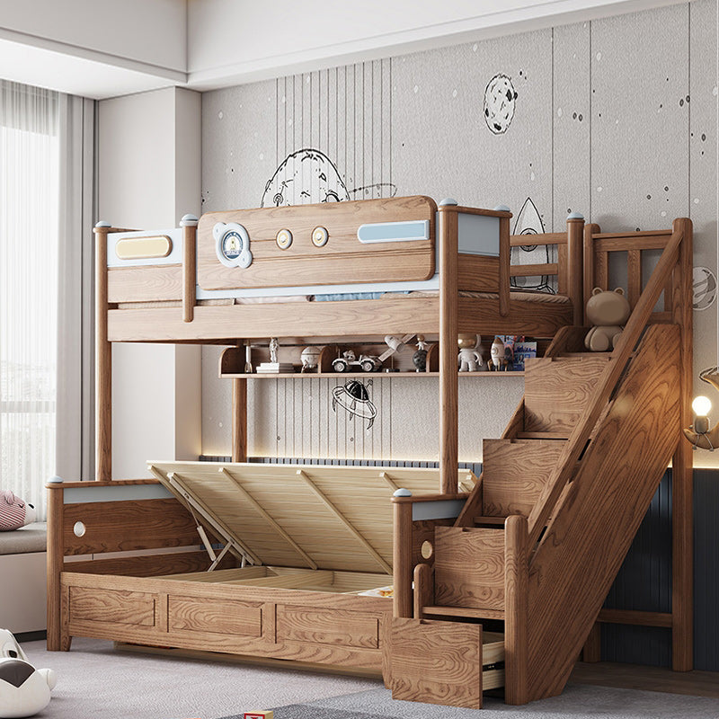 Brown Scandinavian Bunk Bed Solid Wood Standard Bunk Bed with Guardrail