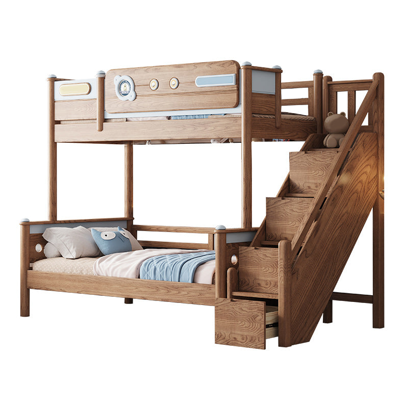 Brown Scandinavian Bunk Bed Solid Wood Standard Bunk Bed with Guardrail
