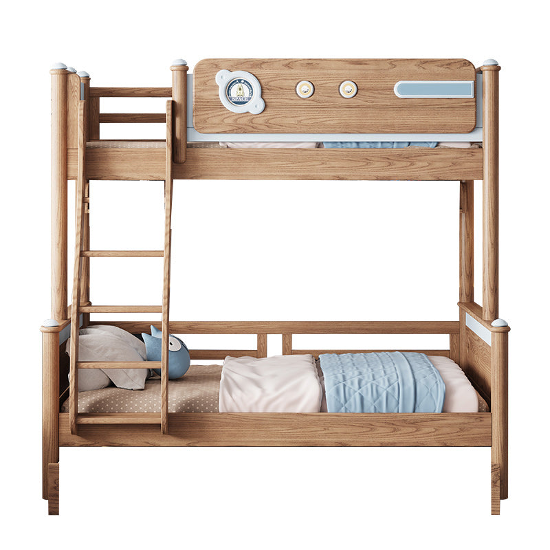 Brown Scandinavian Bunk Bed Solid Wood Standard Bunk Bed with Guardrail