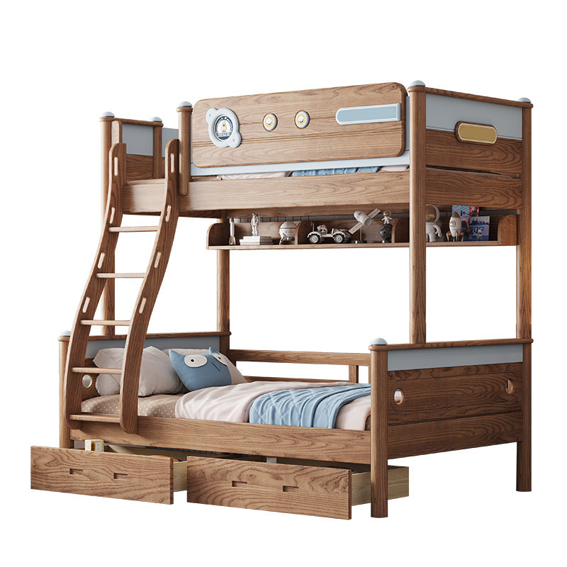 Brown Scandinavian Bunk Bed Solid Wood Standard Bunk Bed with Guardrail