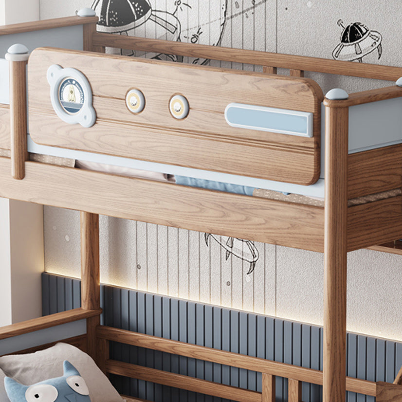 Brown Scandinavian Bunk Bed Solid Wood Standard Bunk Bed with Guardrail