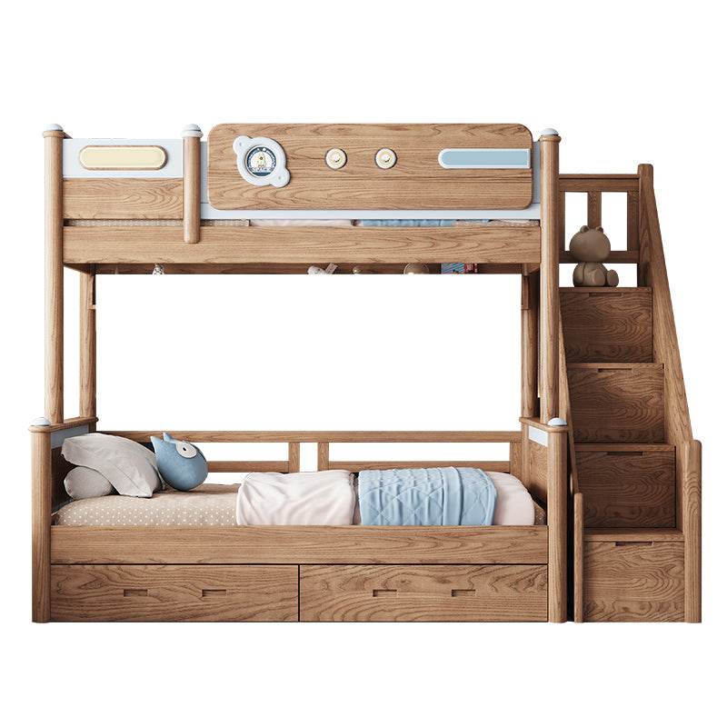 Brown Scandinavian Bunk Bed Solid Wood Standard Bunk Bed with Guardrail