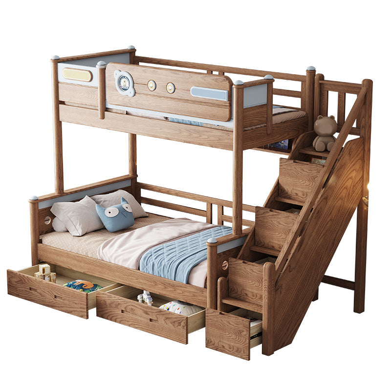 Brown Scandinavian Bunk Bed Solid Wood Standard Bunk Bed with Guardrail