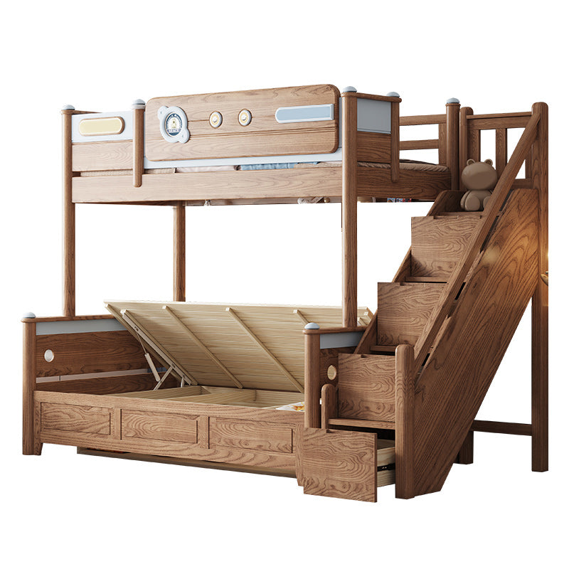 Brown Scandinavian Bunk Bed Solid Wood Standard Bunk Bed with Guardrail