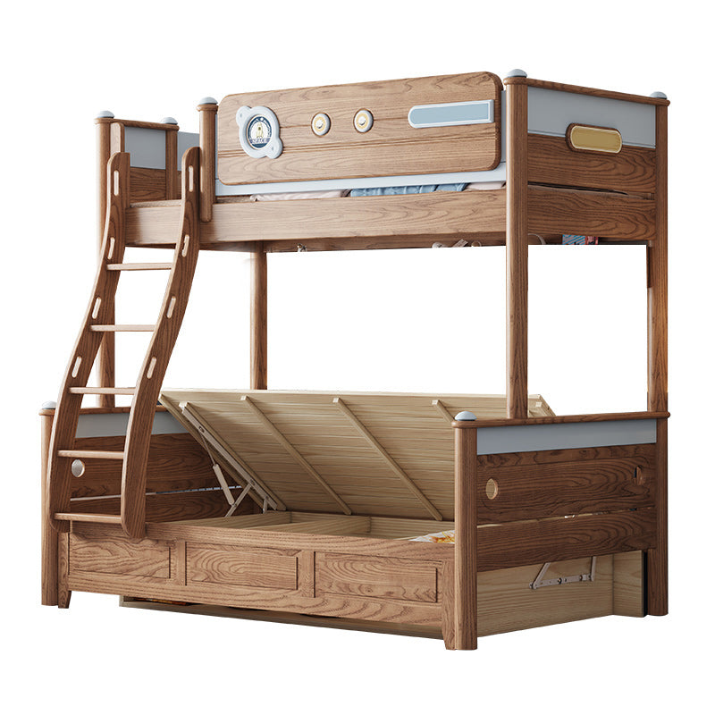 Brown Scandinavian Bunk Bed Solid Wood Standard Bunk Bed with Guardrail