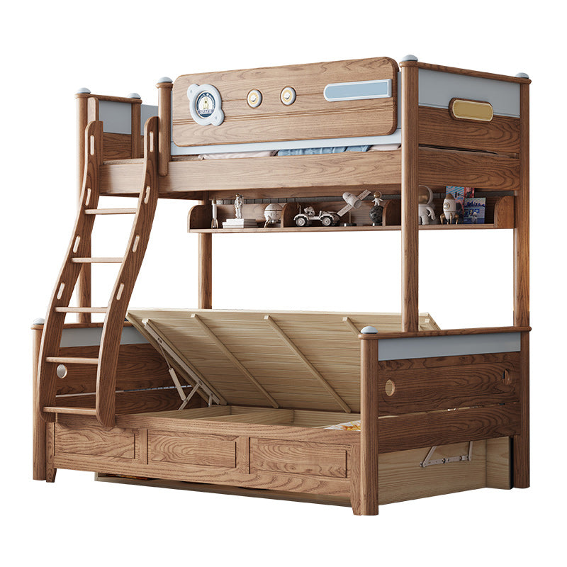 Brown Scandinavian Bunk Bed Solid Wood Standard Bunk Bed with Guardrail