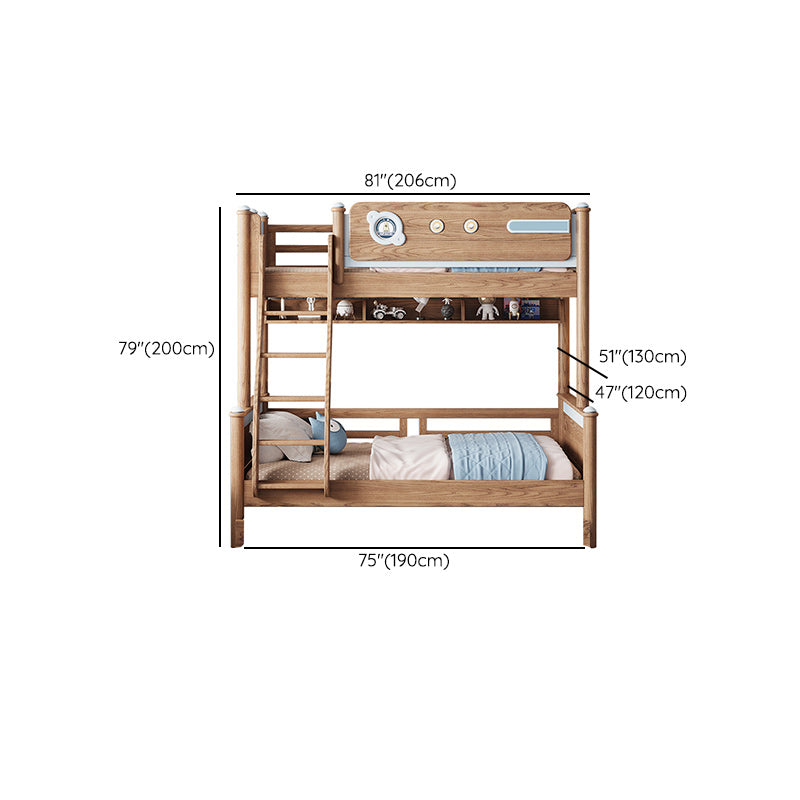 Brown Scandinavian Bunk Bed Solid Wood Standard Bunk Bed with Guardrail