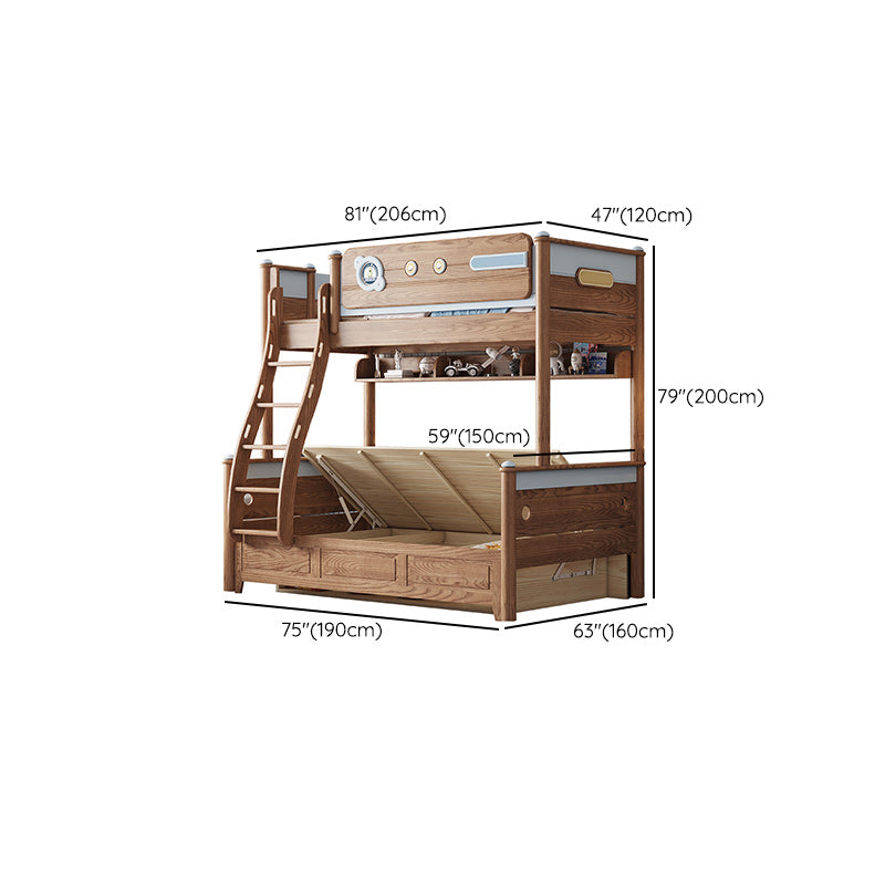 Brown Scandinavian Bunk Bed Solid Wood Standard Bunk Bed with Guardrail