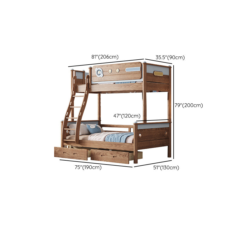 Brown Scandinavian Bunk Bed Solid Wood Standard Bunk Bed with Guardrail