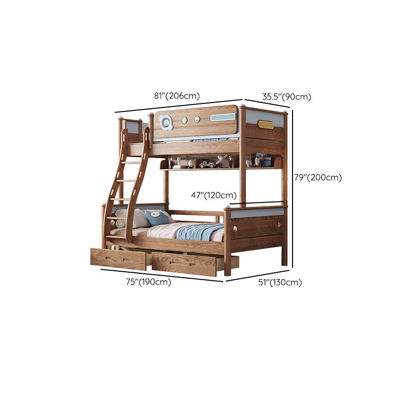 Brown Scandinavian Bunk Bed Solid Wood Standard Bunk Bed with Guardrail