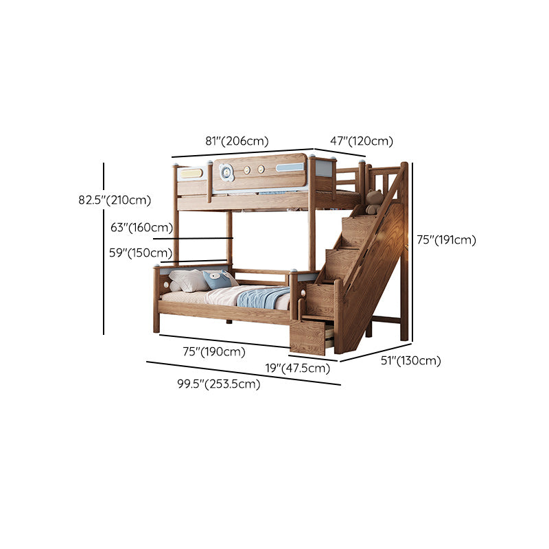 Brown Scandinavian Bunk Bed Solid Wood Standard Bunk Bed with Guardrail