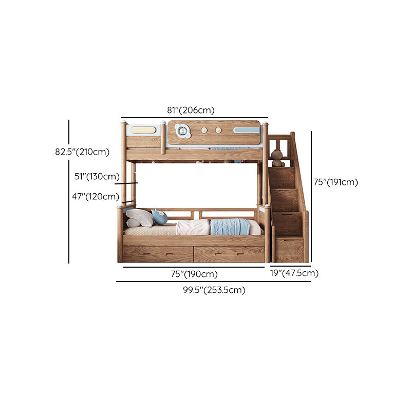 Brown Scandinavian Bunk Bed Solid Wood Standard Bunk Bed with Guardrail