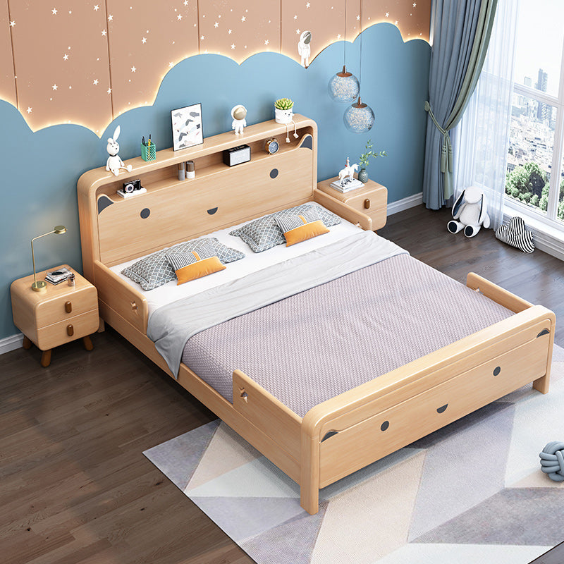 Natural Solid Wood Animals Panel Bed Scandinavian Headboard Bed