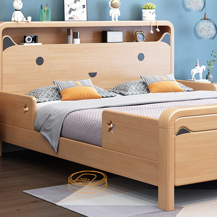 Natural Solid Wood Animals Panel Bed Scandinavian Headboard Bed