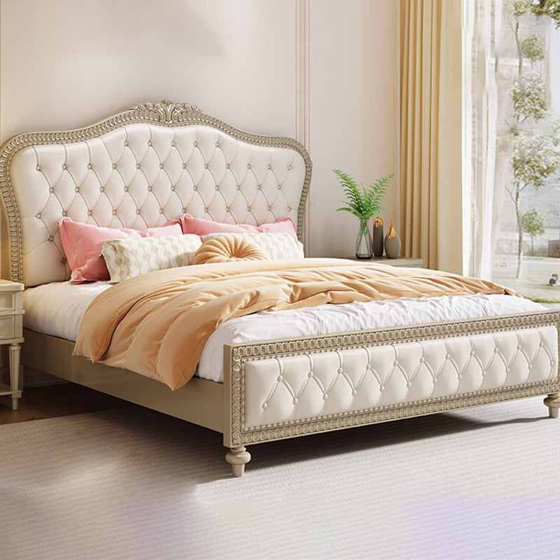 Victorian Standard Bed Upholstered Headboard White Tufted Panel Bed