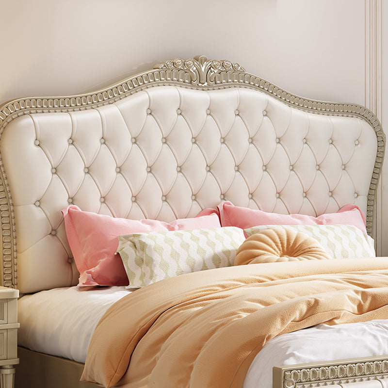 Victorian Standard Bed Upholstered Headboard White Tufted Panel Bed