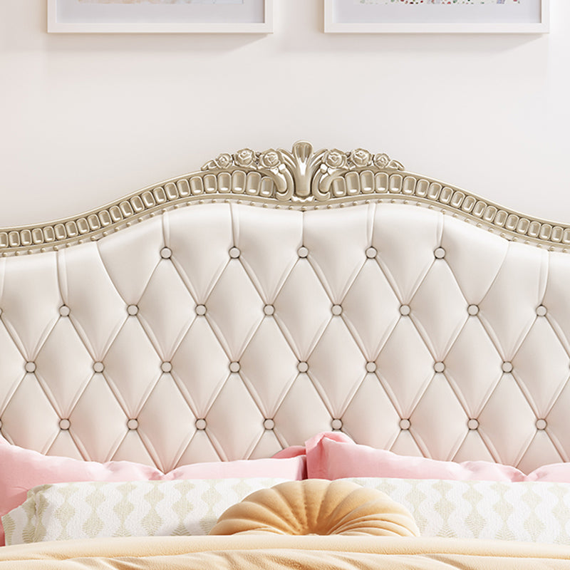 Victorian Standard Bed Upholstered Headboard White Tufted Panel Bed
