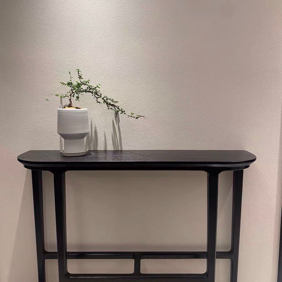 Modern Half Moon Console Table Wooden Console Sofa Table in Black