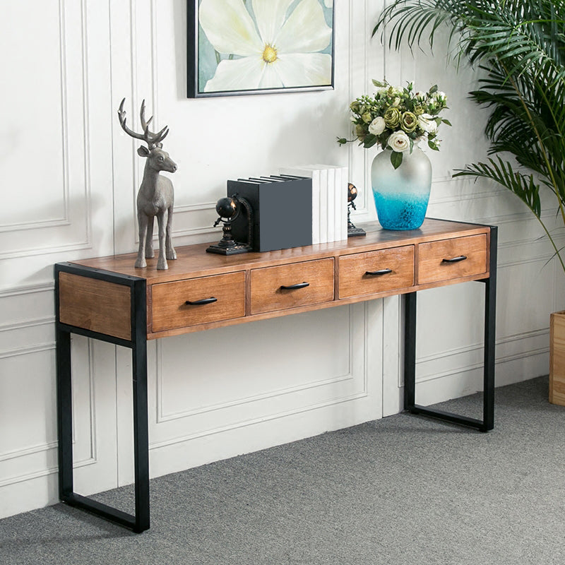 Modern Rectangular Console Table Metal Console Sofa Table in Brown