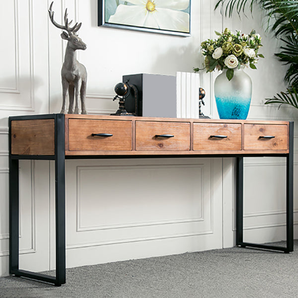 Modern Rectangular Console Table Metal Console Sofa Table in Brown
