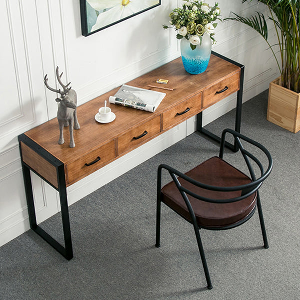 Modern Rectangular Console Table Metal Console Sofa Table in Brown