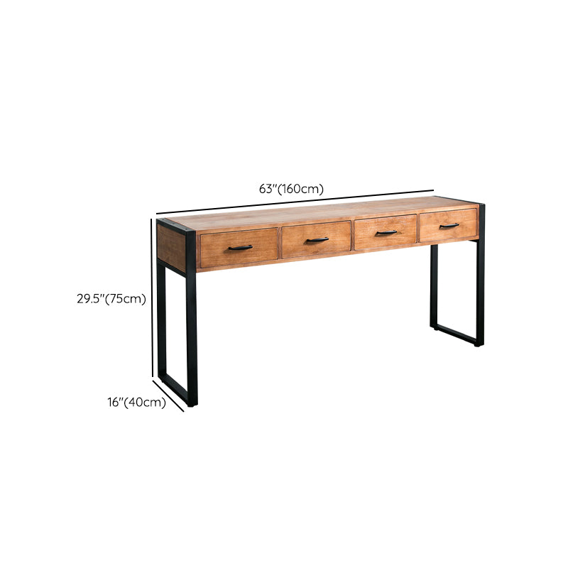 Modern Rectangular Console Table Metal Console Sofa Table in Brown