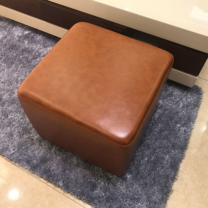 Modern Square Footstools Genuine Leather Foot Stool , 15.6 Inch Width