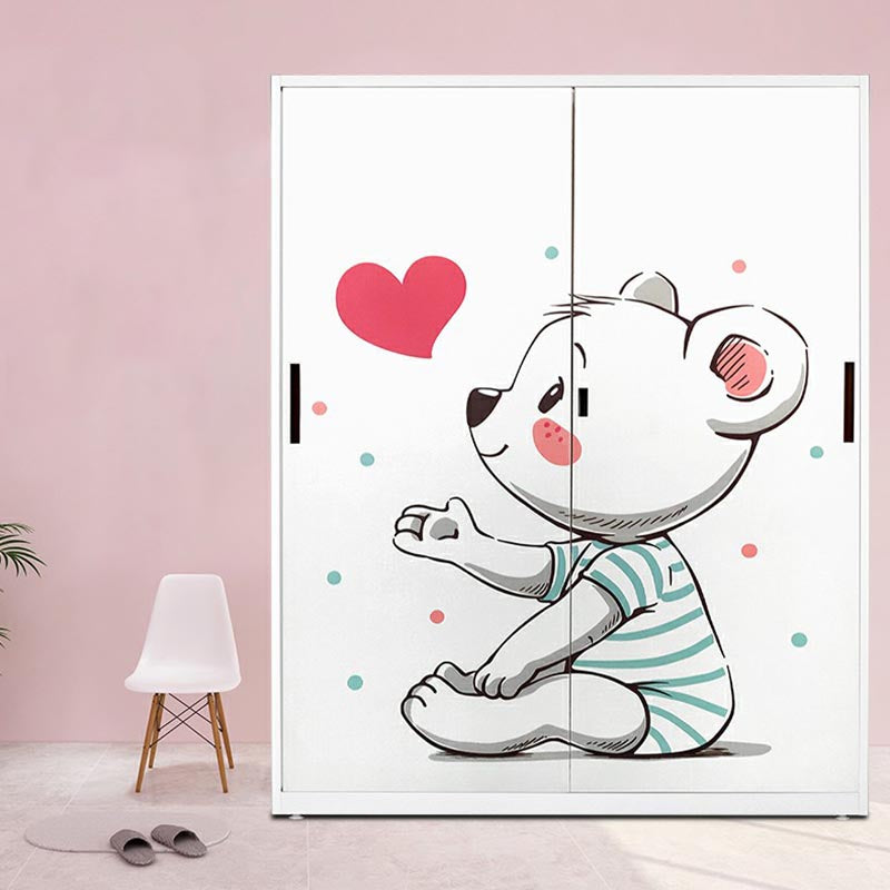 Modern Armoire Steel 2 Doors White Small Wardrobe Armoire with Lock