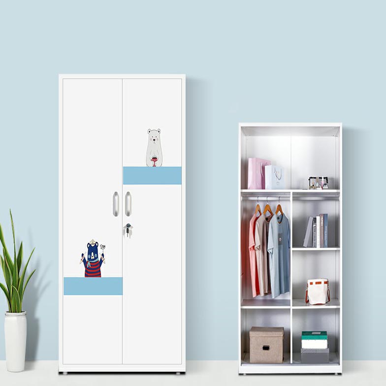 Modern Armoire Steel 2 Doors White Small Wardrobe Armoire with Lock